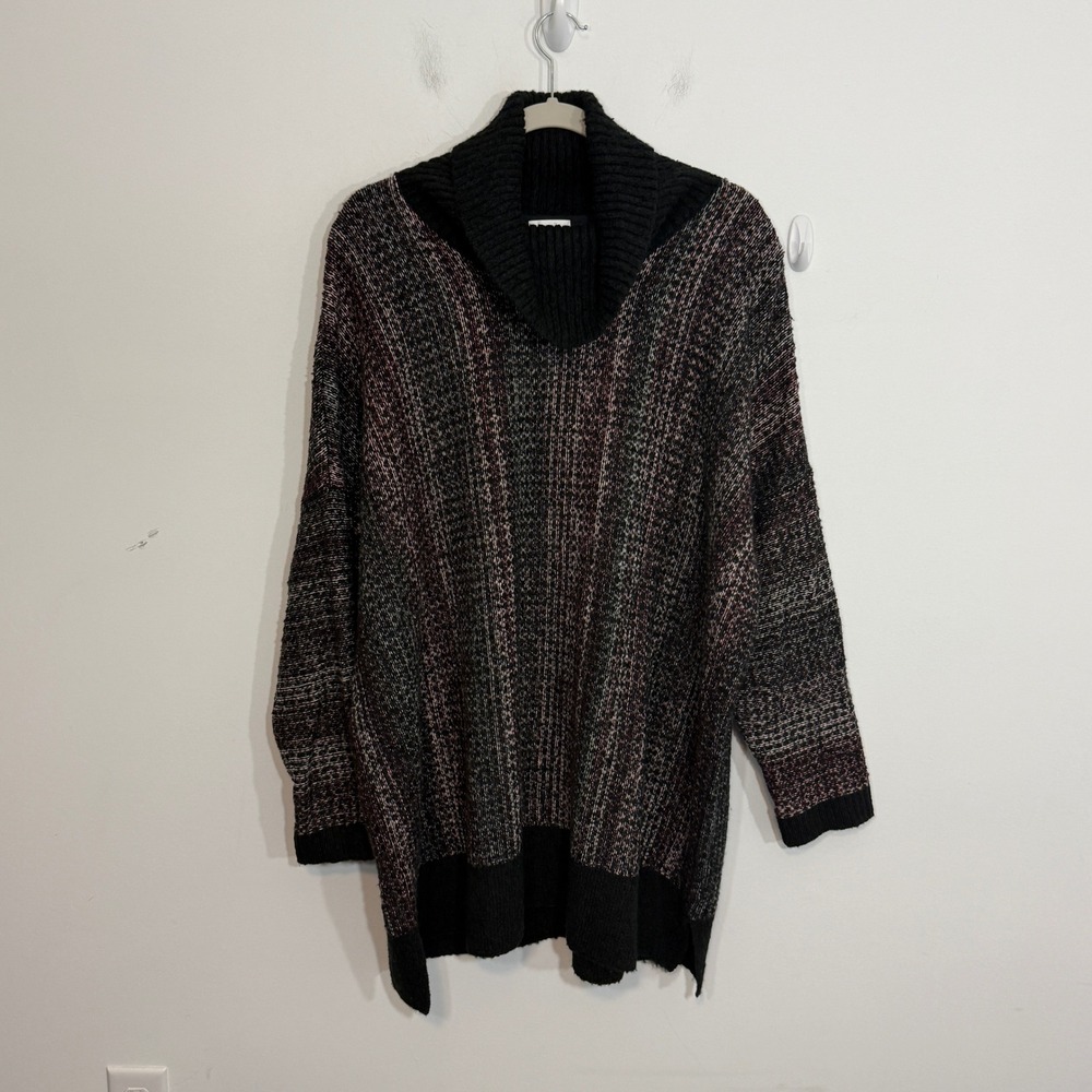 Pure Jill Womens Sweater M/L Black Pink Space Dye Cowl Neck Tunic Boho